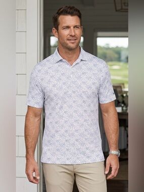 Peter Millar Summer Comfort Performance Polo Shirt Men’s XL Blue White tiny fish